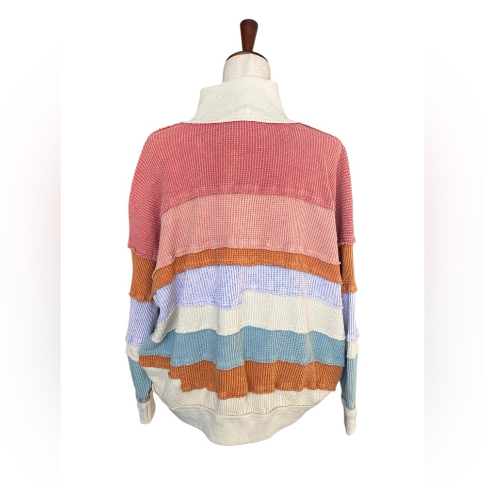 Oli&Hali Washed Color Block Pullover Thermal  Half Zip Oversized Small JT0560 - Picture 8 of 11